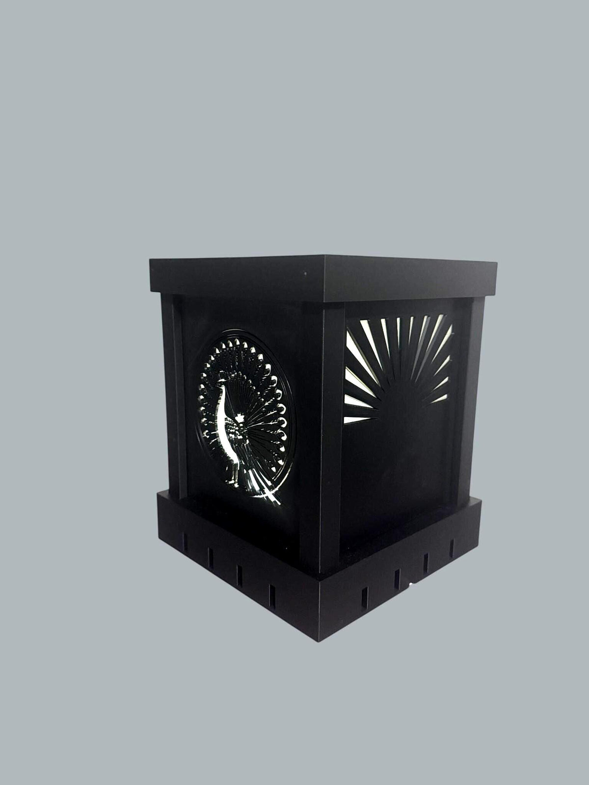 Art Deco PEACOCK SPENDLOR Lamp, black and ivory/gold/tan table light, three tone LED, statement table or bedside decor, glam gift for her