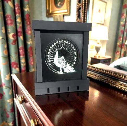 Art Deco PEACOCK SPENDLOR Lamp, black and ivory/gold/tan table light, three tone LED, statement table or bedside decor, glam gift for her