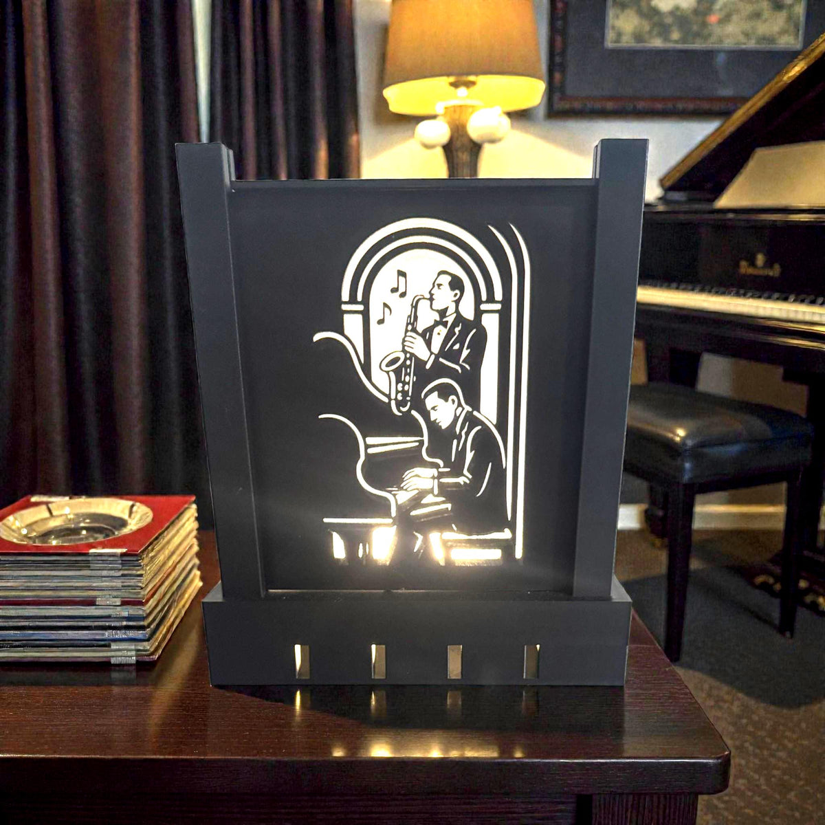 Art Deco Jazz Duo Lamp, Noir Musician Portrait Light, AFTER HOURS Lounge Glow, Warm Neutral Cool LED, Bedside Desk Accent, Gift