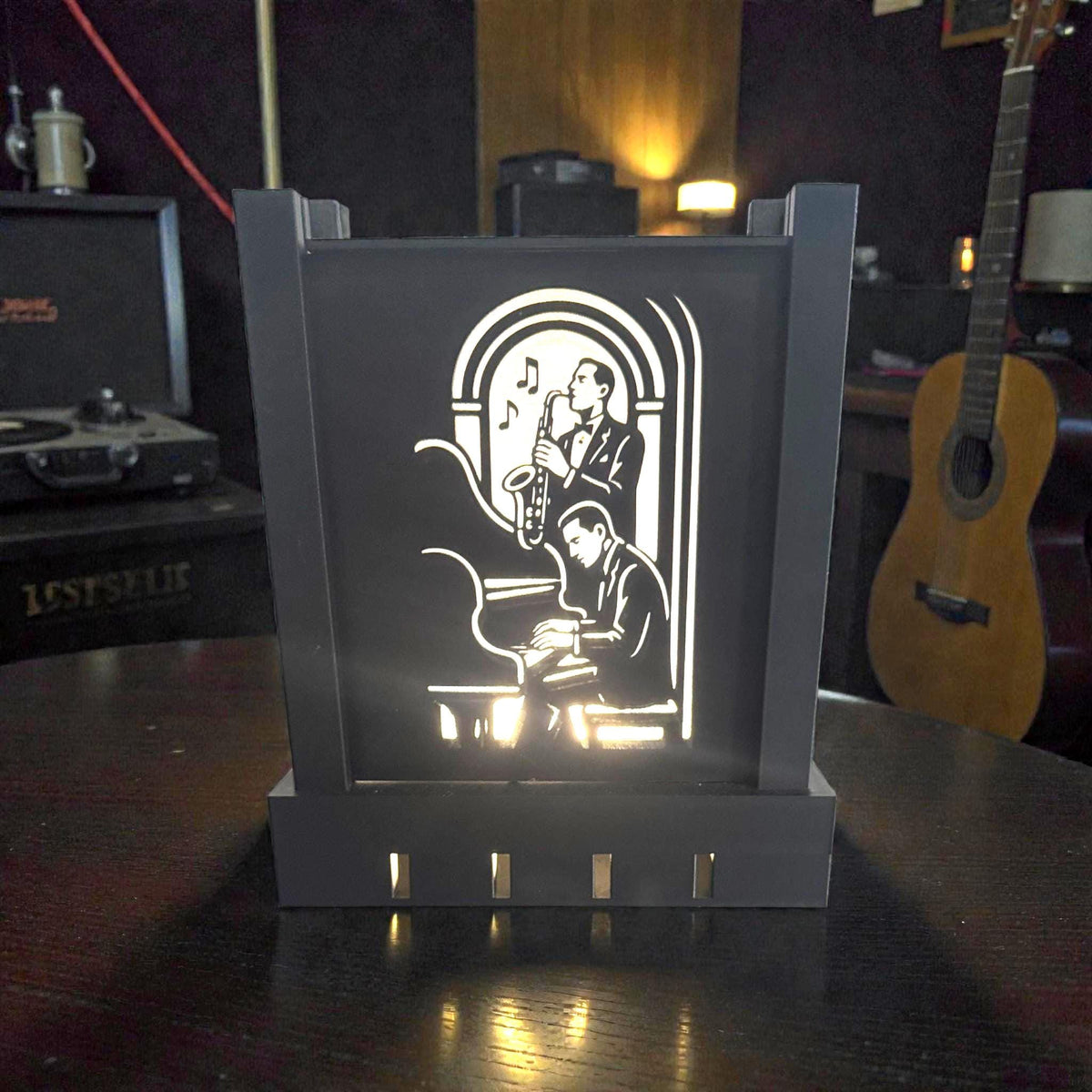 Art Deco Jazz Duo Lamp, Noir Musician Portrait Light, AFTER HOURS Lounge Glow, Warm Neutral Cool LED, Bedside Desk Accent, Gift