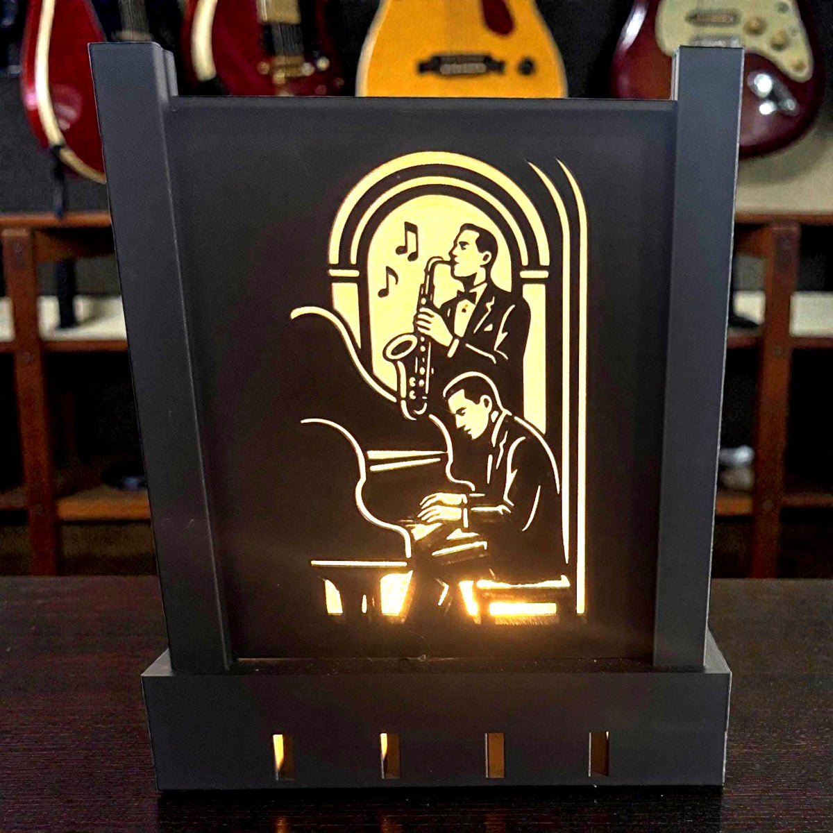 Art Deco Jazz Duo Lamp, Noir Musician Portrait Light, AFTER HOURS Lounge Glow, Warm Neutral Cool LED, Bedside Desk Accent, Gift