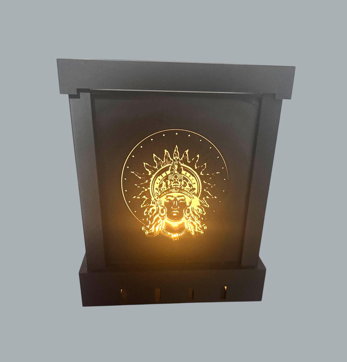 Sol Invictus Mayan Revival Lamp - ART DECO SUN Deity Mood Light - Mesoamerican Ancient Future Decor - Matte Black Celestial Desk Lamp