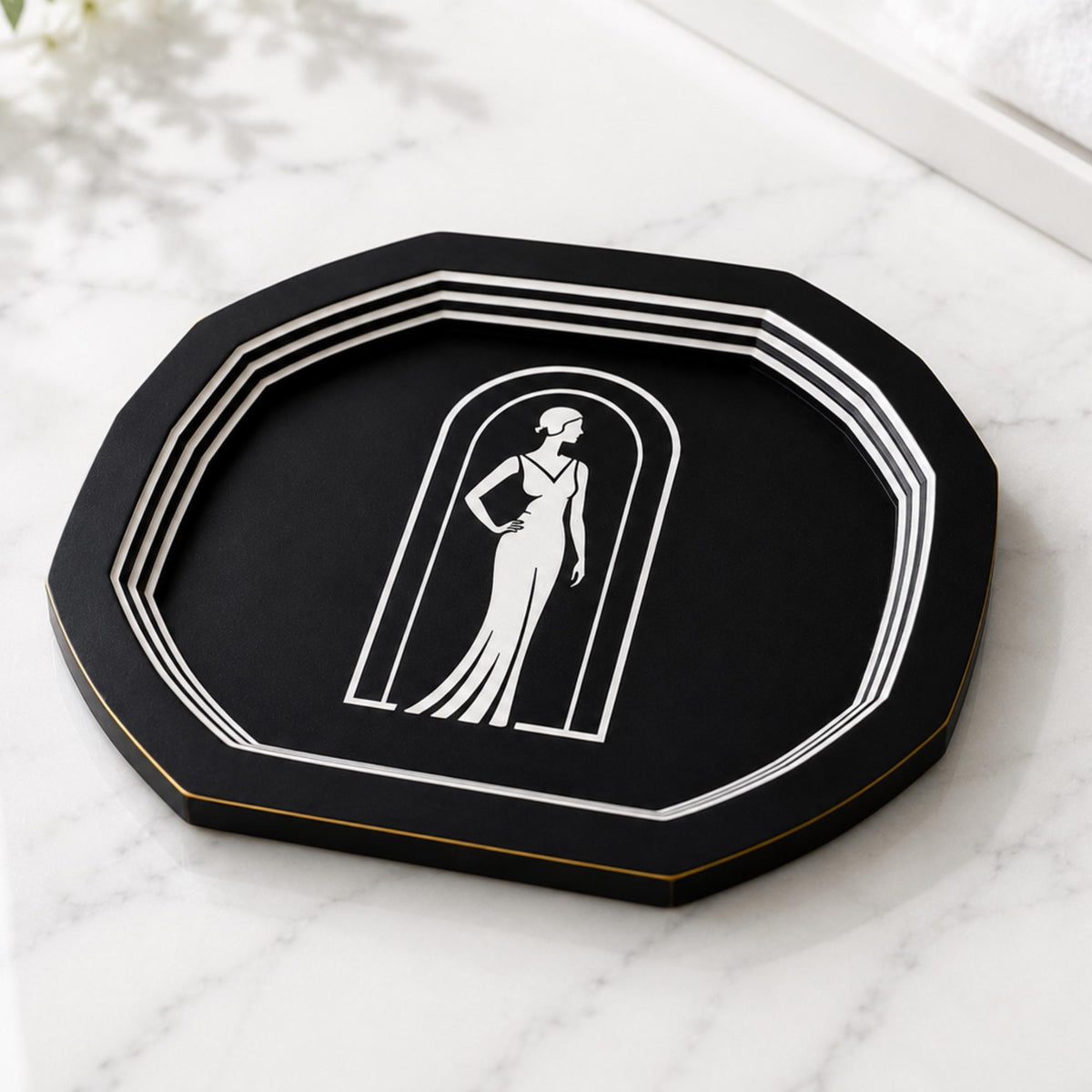 ART DECO Display Set | Coffee Table & Console Decor | Lady in Black LUXE Tray, Pyramid Box and Coasters
