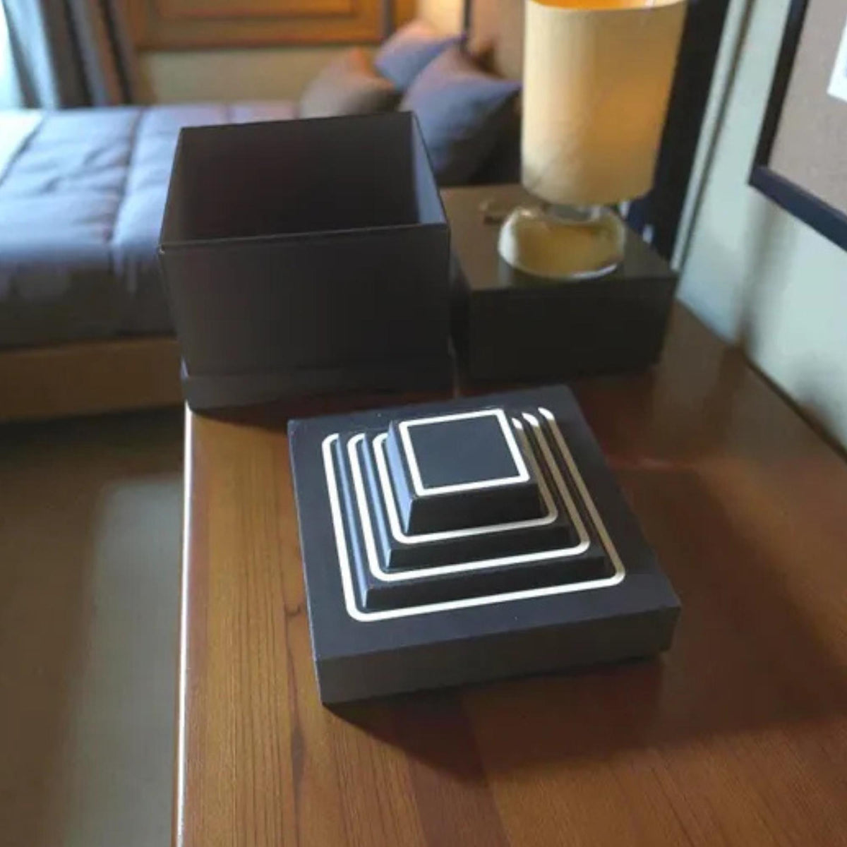 ART DECO Display Set | Coffee Table & Console Decor | Lady in Black LUXE Tray, Pyramid Box and Coasters