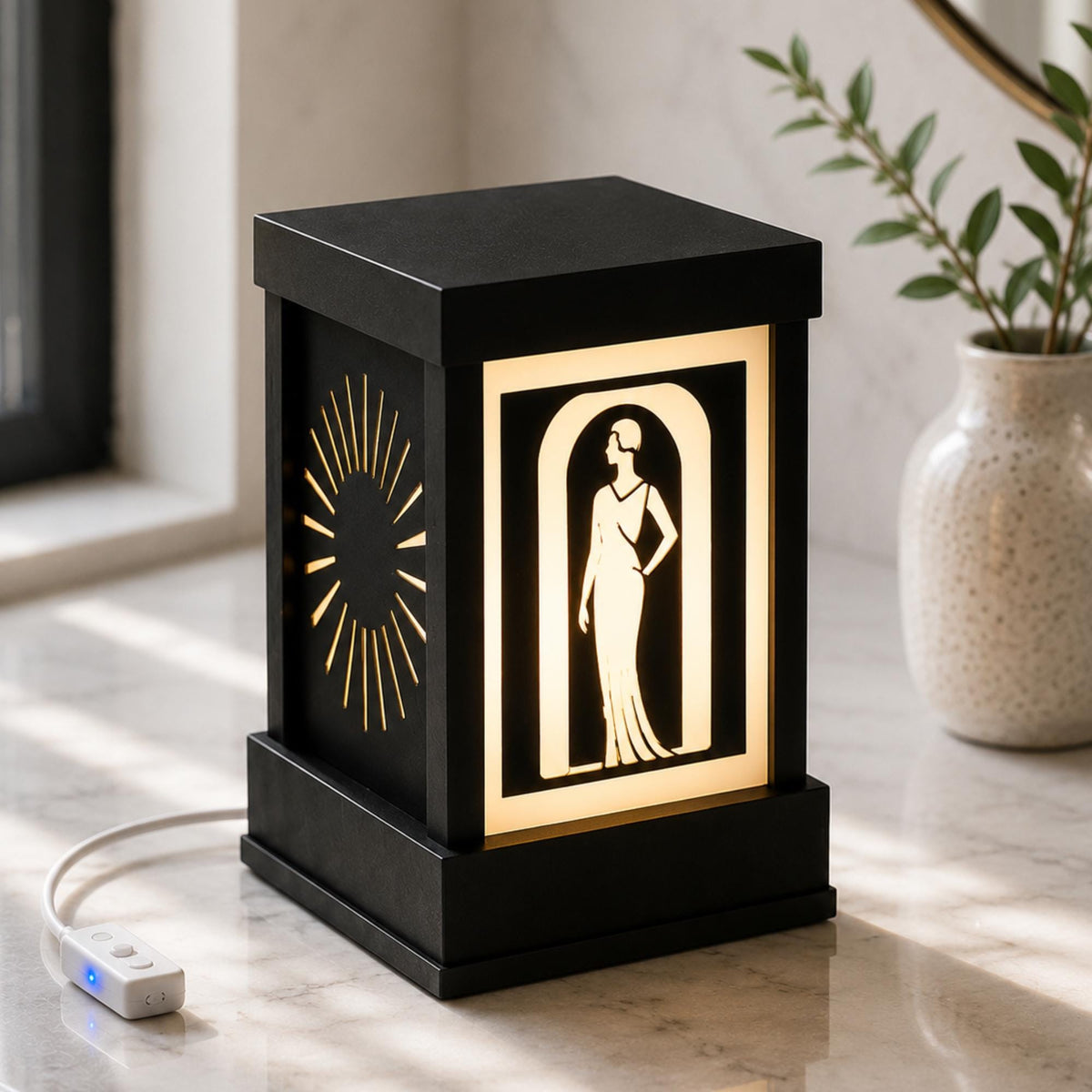 Lady in Black Complete Set | Art Deco Living Room Decor Collection Bundle | Lamp, Vase, Coasters & Tray | Jazz Age Style
