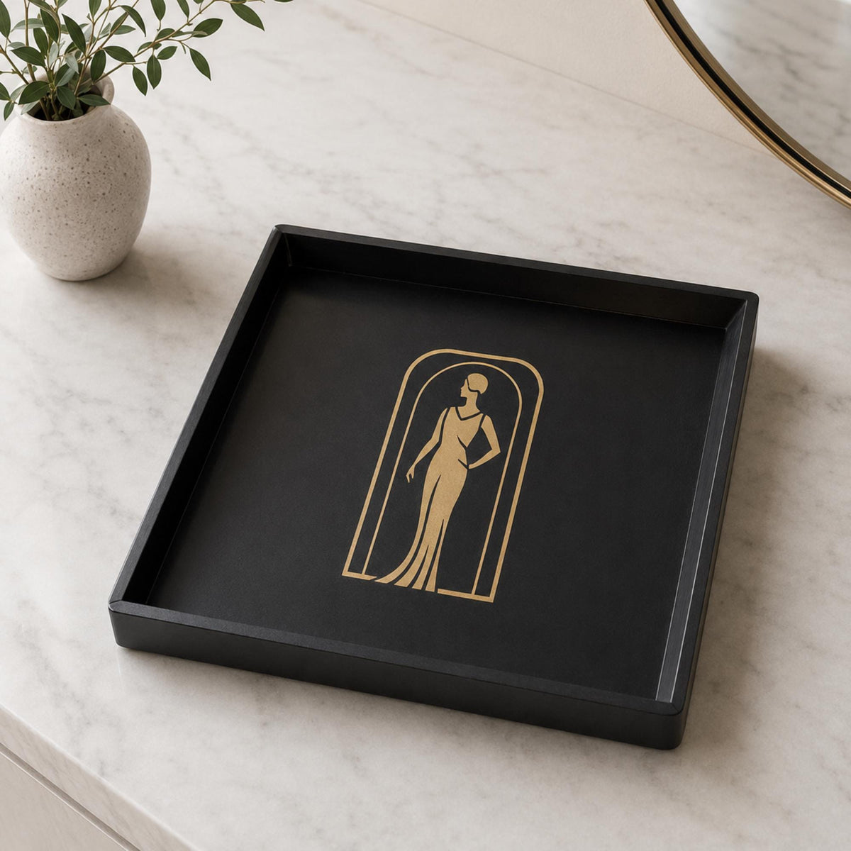 Lady in Black Complete Set | Art Deco Living Room Decor Collection Bundle | Lamp, Vase, Coasters & Tray | Jazz Age Style