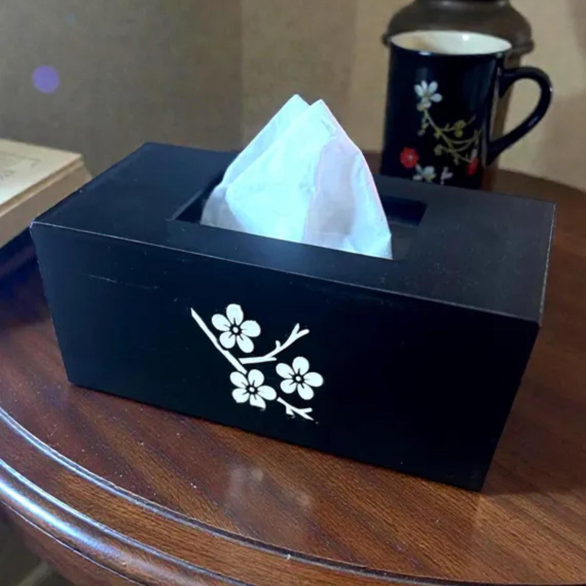 CHERRY BLOSSOM Bedroom Set | Japanese Sakura Vanity Decor Bundle | Tissue Box, Cachepot & Coasters | Zen Gift Set