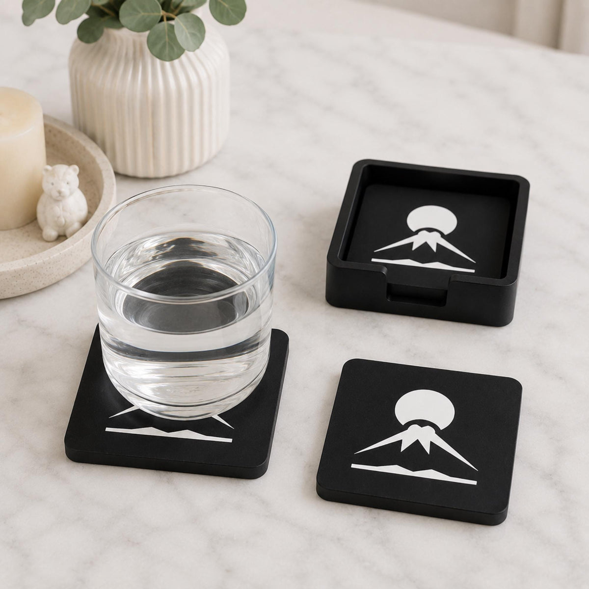 MOUNT FUJI Home Decor Set | Japanese Mountain Decor Bundle | Vase, Cachepot & Fuji Coasters | Japan Gift Set