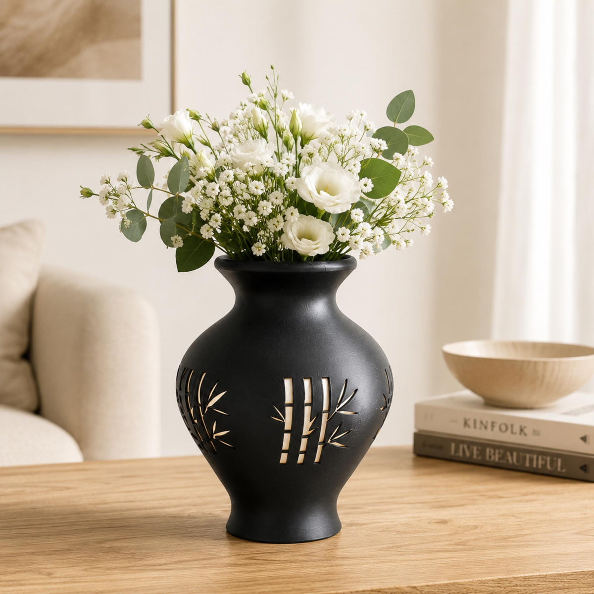 BAMBOO Zen Home Decor Bundle | Japanese Minimalist Decor Set | Bamboo Vase, Cachepot, Tissue Cover & Coasters