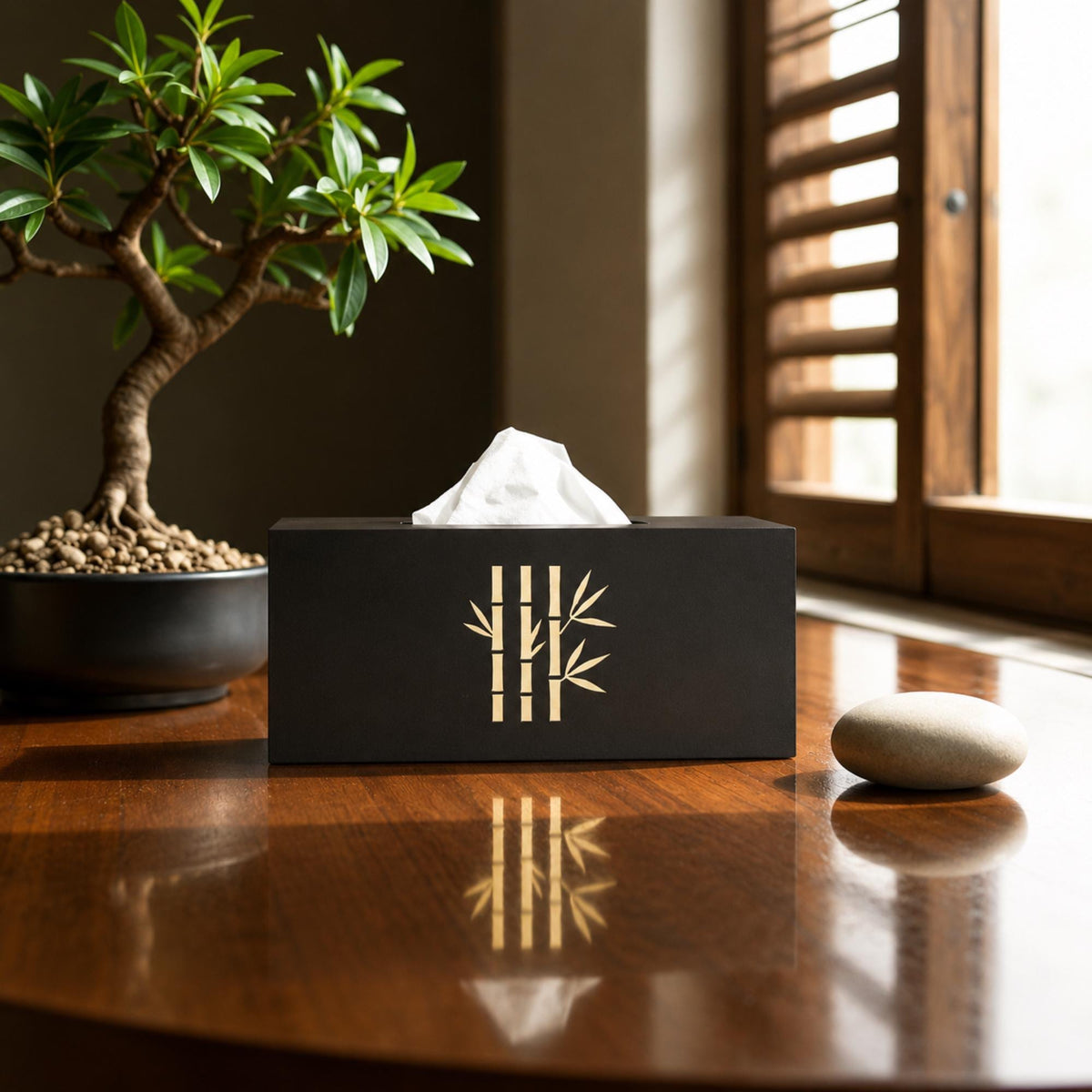 BAMBOO Zen Home Decor Bundle | Japanese Minimalist Decor Set | Bamboo Vase, Cachepot, Tissue Cover & Coasters