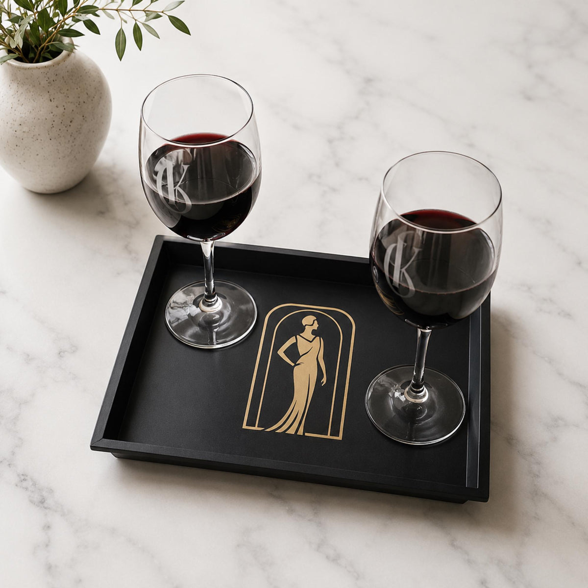 Lady in Black Complete Set | Art Deco Living Room Decor Collection Bundle | Lamp, Vase, Coasters & Tray | Jazz Age Style