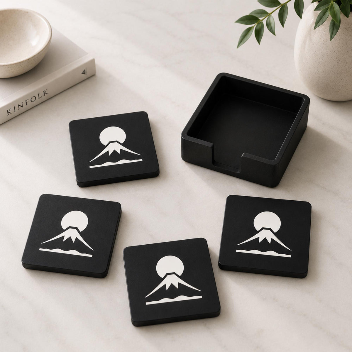 MOUNT FUJI Home Decor Set | Japanese Mountain Decor Bundle | Vase, Cachepot & Fuji Coasters | Japan Gift Set