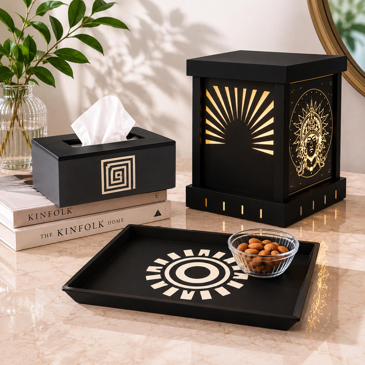 AZTEC SUN Collection Bundle | Mesoamerican Lamp Set | Sol Invictus Home Decor | Ancient Americas Premium Decor Set
