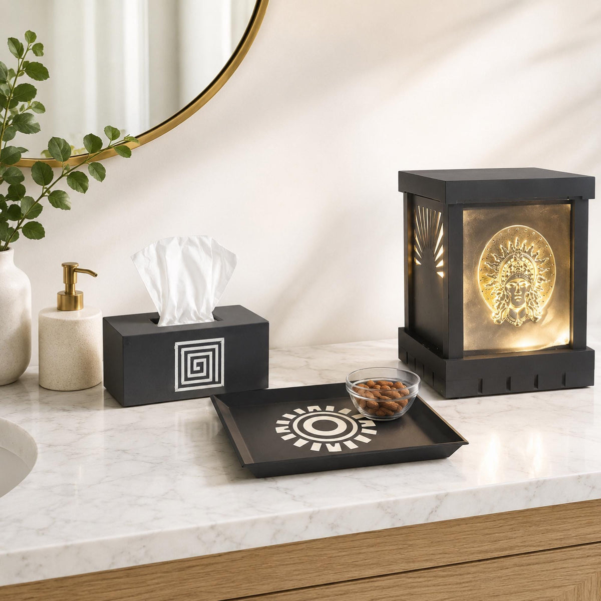 AZTEC SUN Collection Bundle | Mesoamerican Lamp Set | Sol Invictus Home Decor | Ancient Americas Premium Decor Set