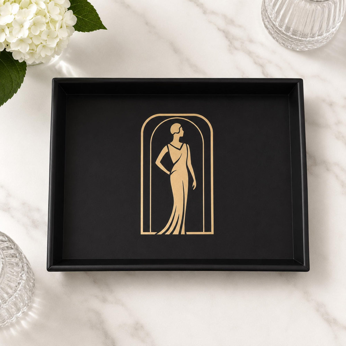 NYC Art Deco Statement Set | Manhattan Architecture Decor Bundle | Gotham Tower Vase, Lady Tray & Starburst Coasters