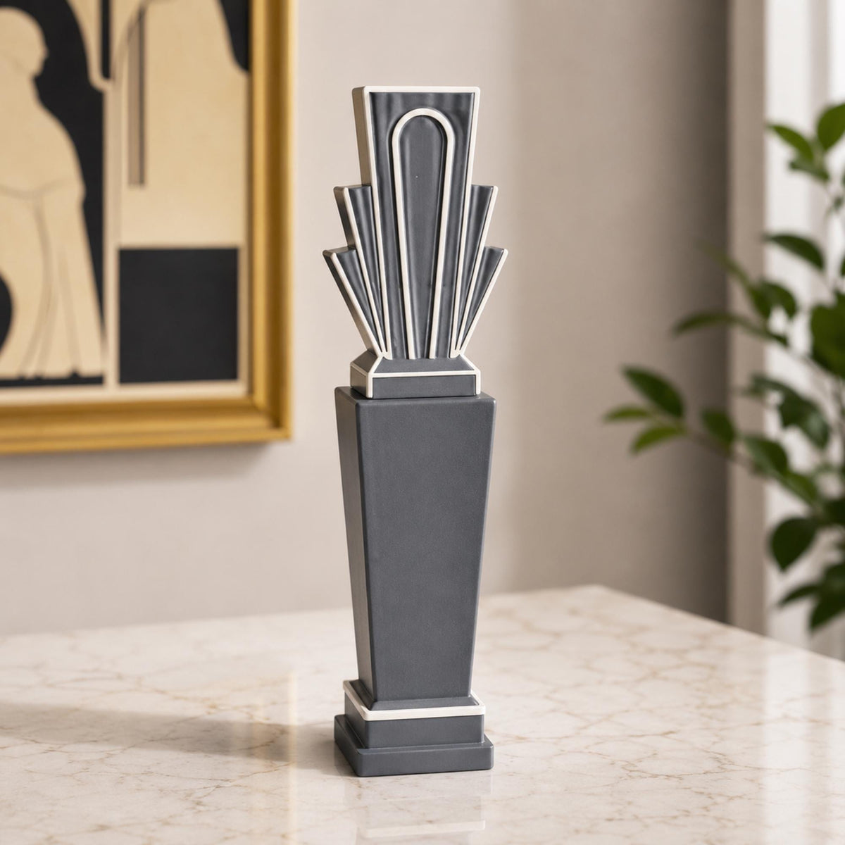 NYC Art Deco Statement Set | Manhattan Architecture Decor Bundle | Gotham Tower Vase, Lady Tray & Starburst Coasters