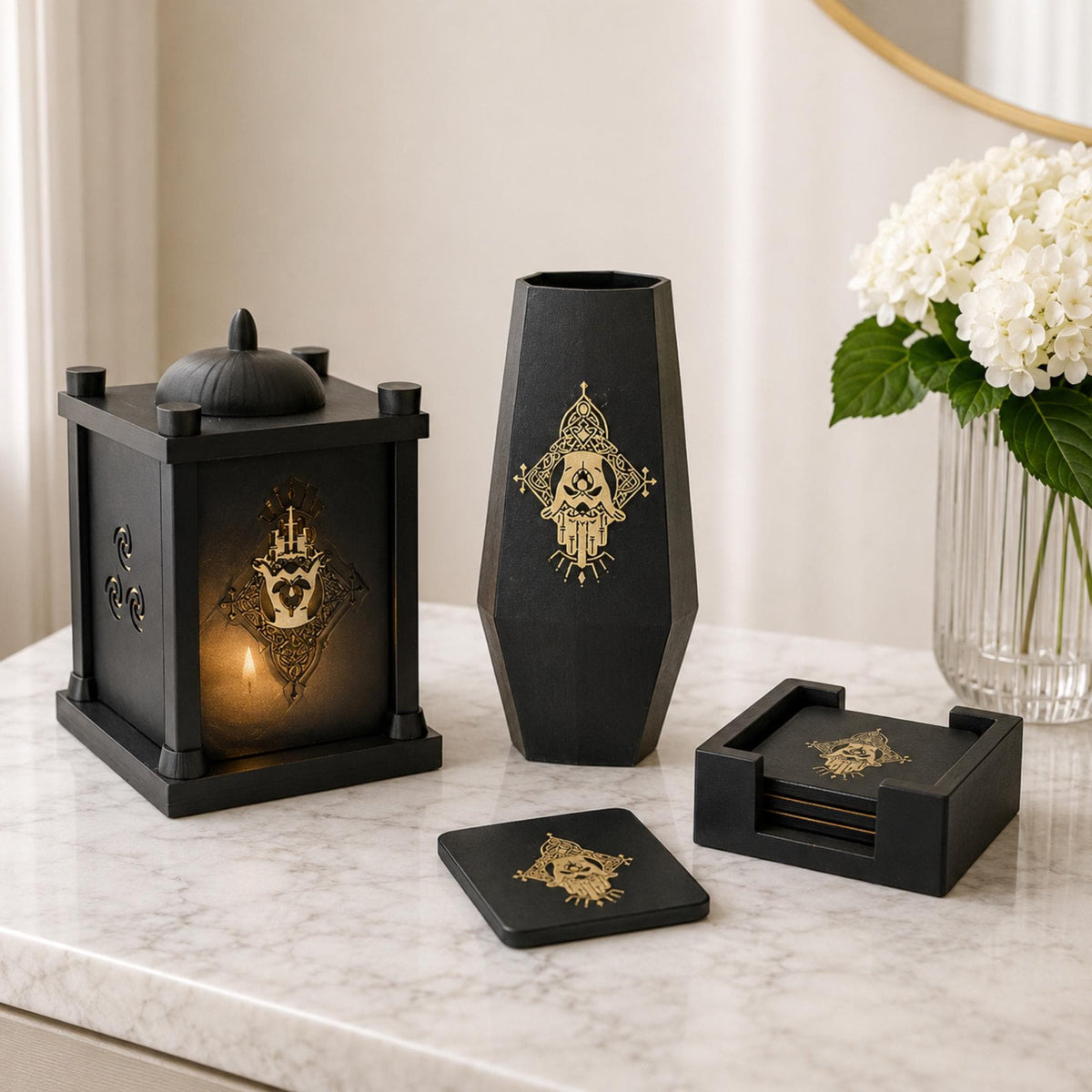 CLADDAGH Wedding Gift Set | Irish Heritage Wedding Bundle | Celtic Lantern, Claddagh Vase & Coasters Anniversary Gift