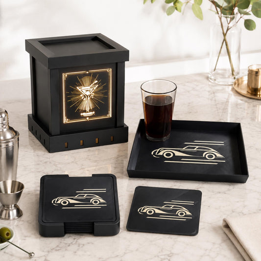 SPEAKEASY Bar Set | Art Deco Home Bar Bundle | Martini Lamp, Luxury Auto Tray & Coasters | Jazz Age Cocktail Gift Set
