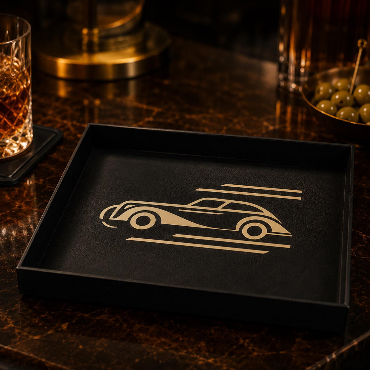 SPEAKEASY Bar Set | Art Deco Home Bar Bundle | Martini Lamp, Luxury Auto Tray & Coasters | Jazz Age Cocktail Gift Set