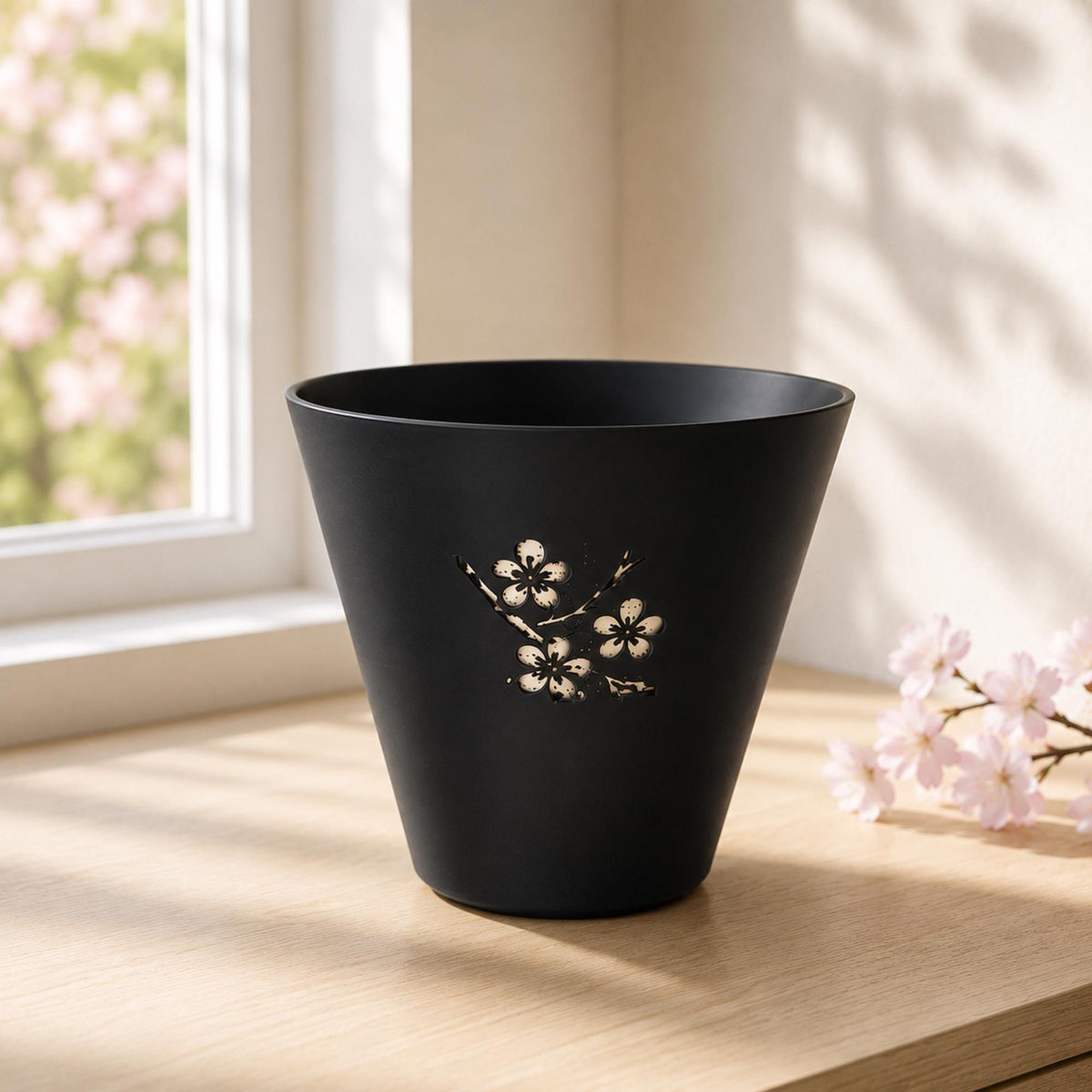 CHERRY BLOSSOM Vase Pair | Japanese Sakura Decor Set | Cherry Blossom Vase & Cachepot | Zen Mantel Decor Gift Bundle