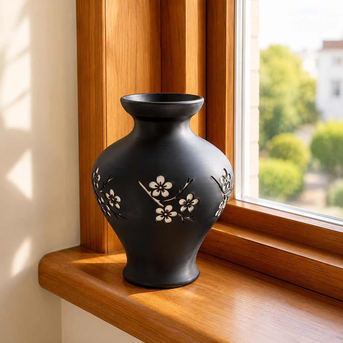 CHERRY BLOSSOM Vase Pair | Japanese Sakura Decor Set | Cherry Blossom Vase & Cachepot | Zen Mantel Decor Gift Bundle