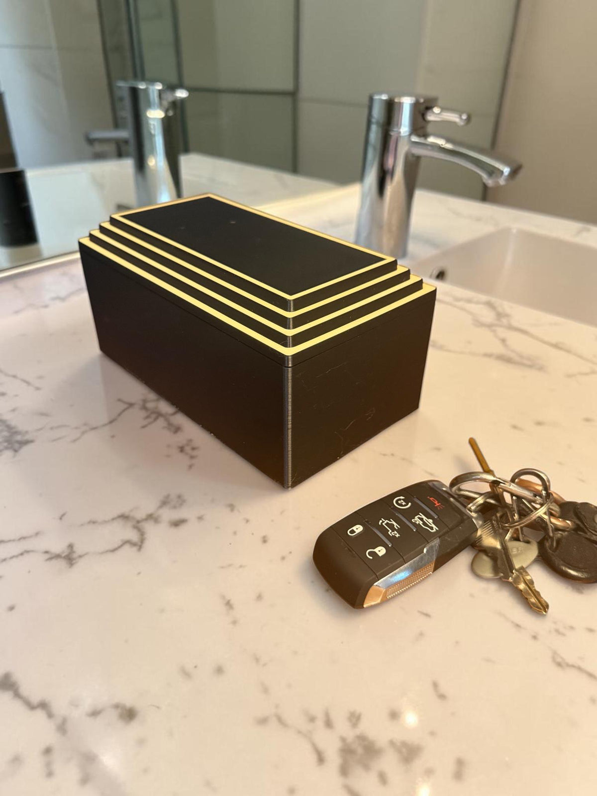 ART DECO Rectangular Stepped Pyramid Box,  Keepsake Jewelry Storage, Stepped Lid Decorative Desk Box Gift