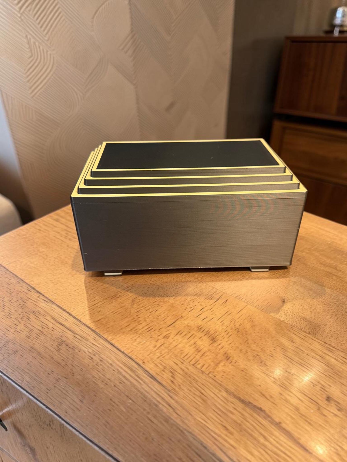 ART DECO Rectangular Stepped Pyramid Box,  Keepsake Jewelry Storage, Stepped Lid Decorative Desk Box Gift