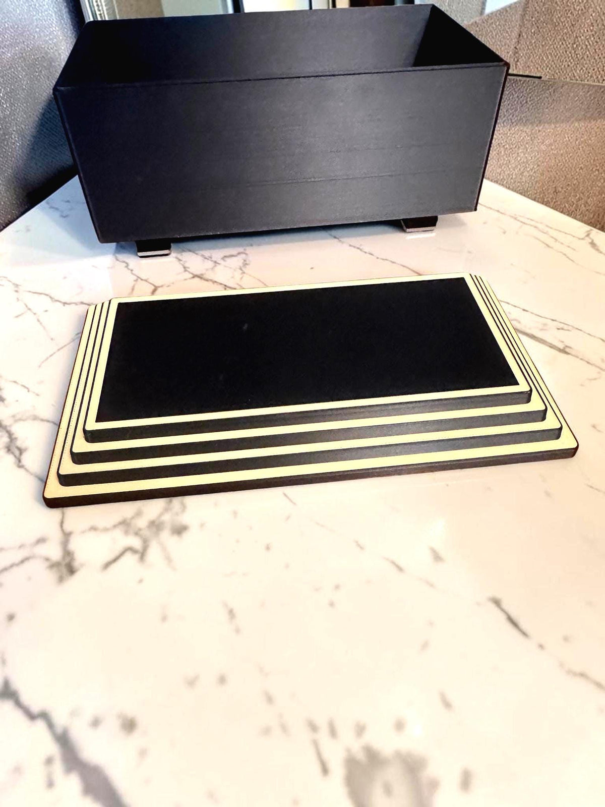 ART DECO Rectangular Stepped Pyramid Box,  Keepsake Jewelry Storage, Stepped Lid Decorative Desk Box Gift