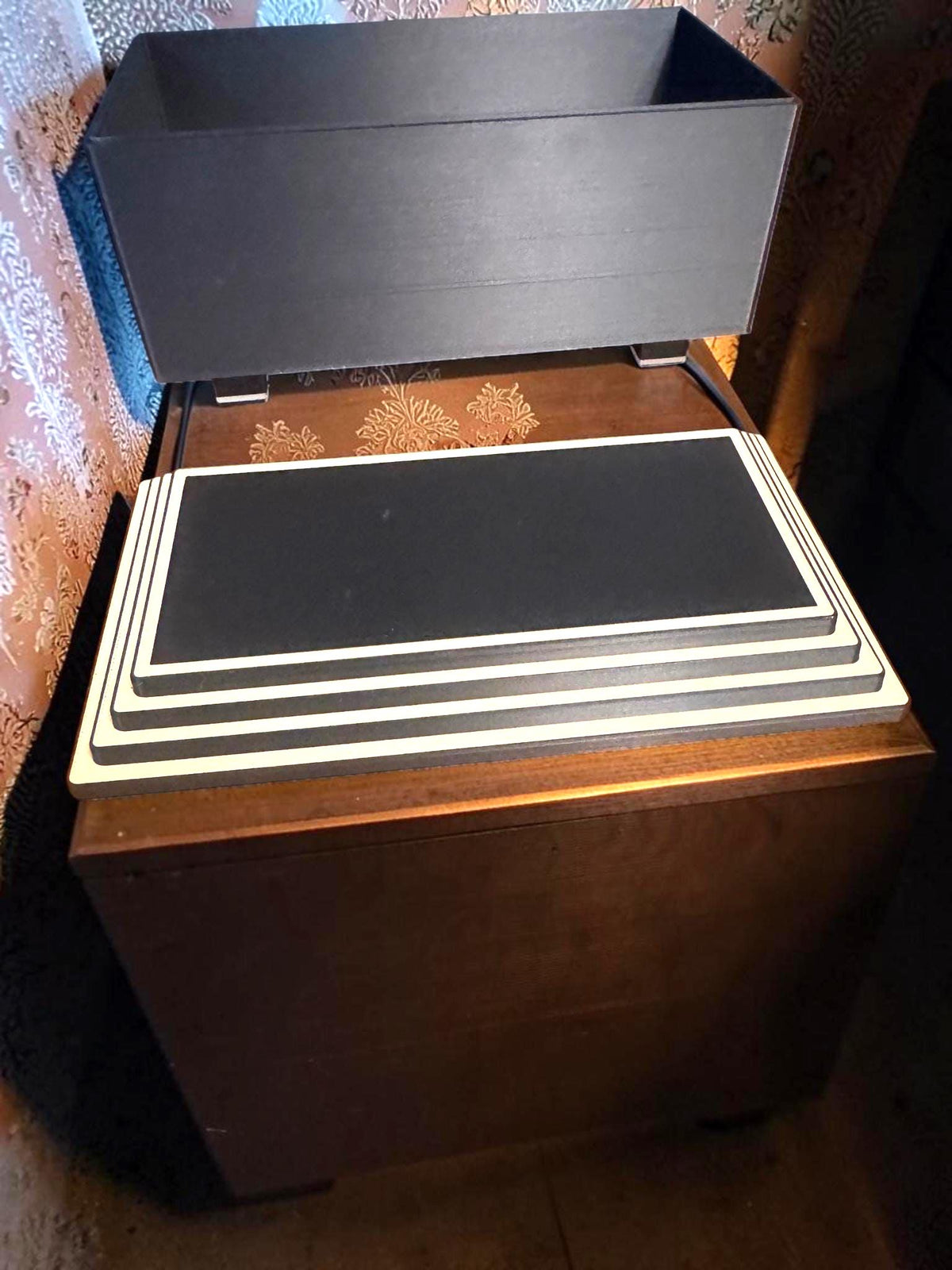 ART DECO Rectangular Stepped Pyramid Box,  Keepsake Jewelry Storage, Stepped Lid Decorative Desk Box Gift