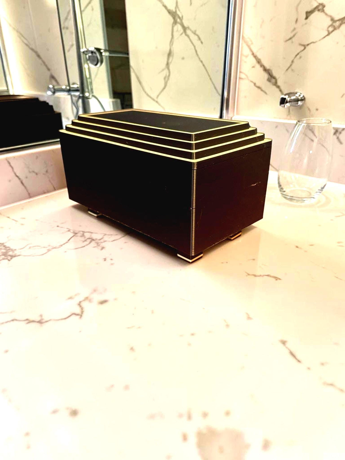ART DECO Rectangular Stepped Pyramid Box,  Keepsake Jewelry Storage, Stepped Lid Decorative Desk Box Gift