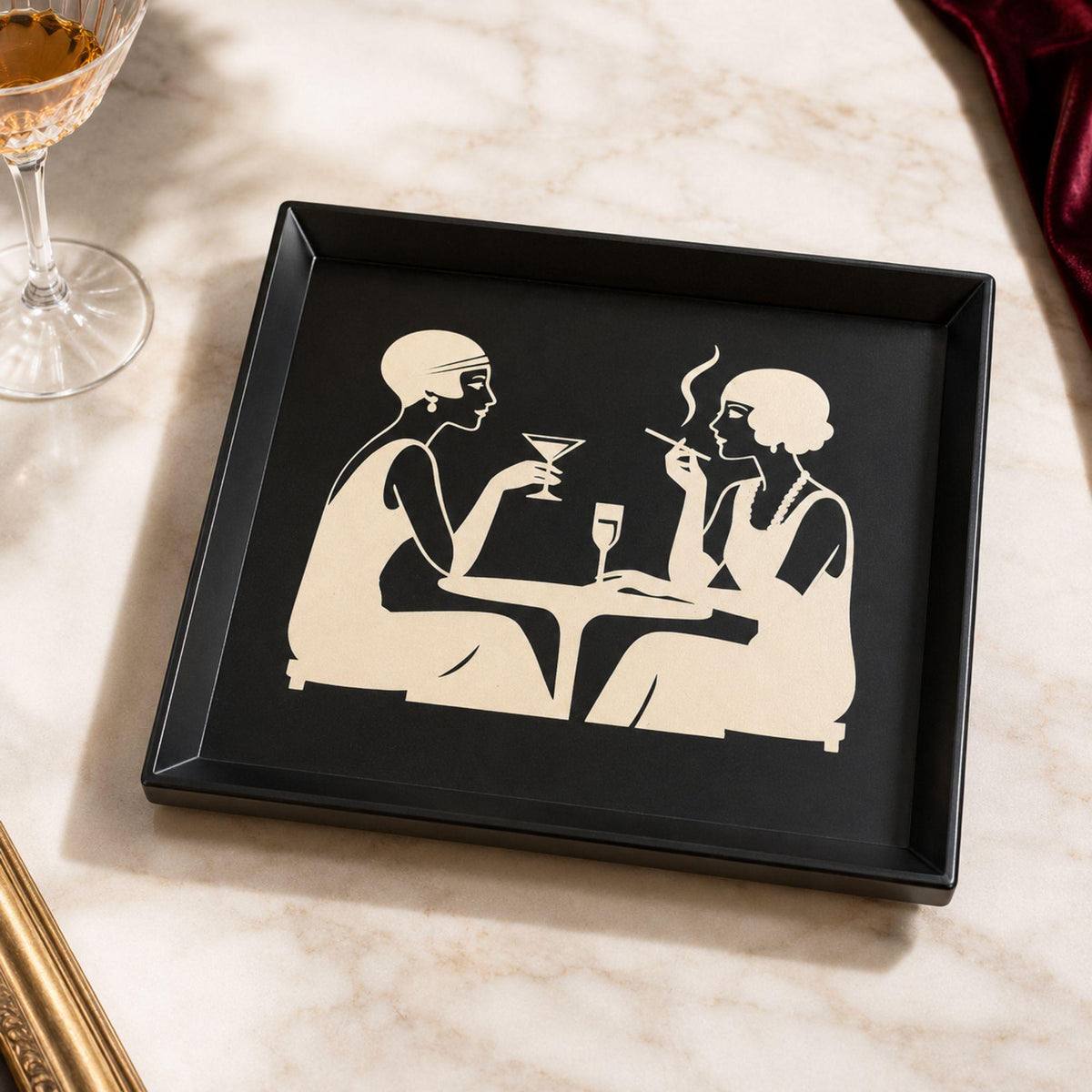 Art Deco Speakeasy Decor Set | Flapper Tissue Box Cover, Tray, Coasters & Holder | Gatsby Bathroom Bar Cart Gift