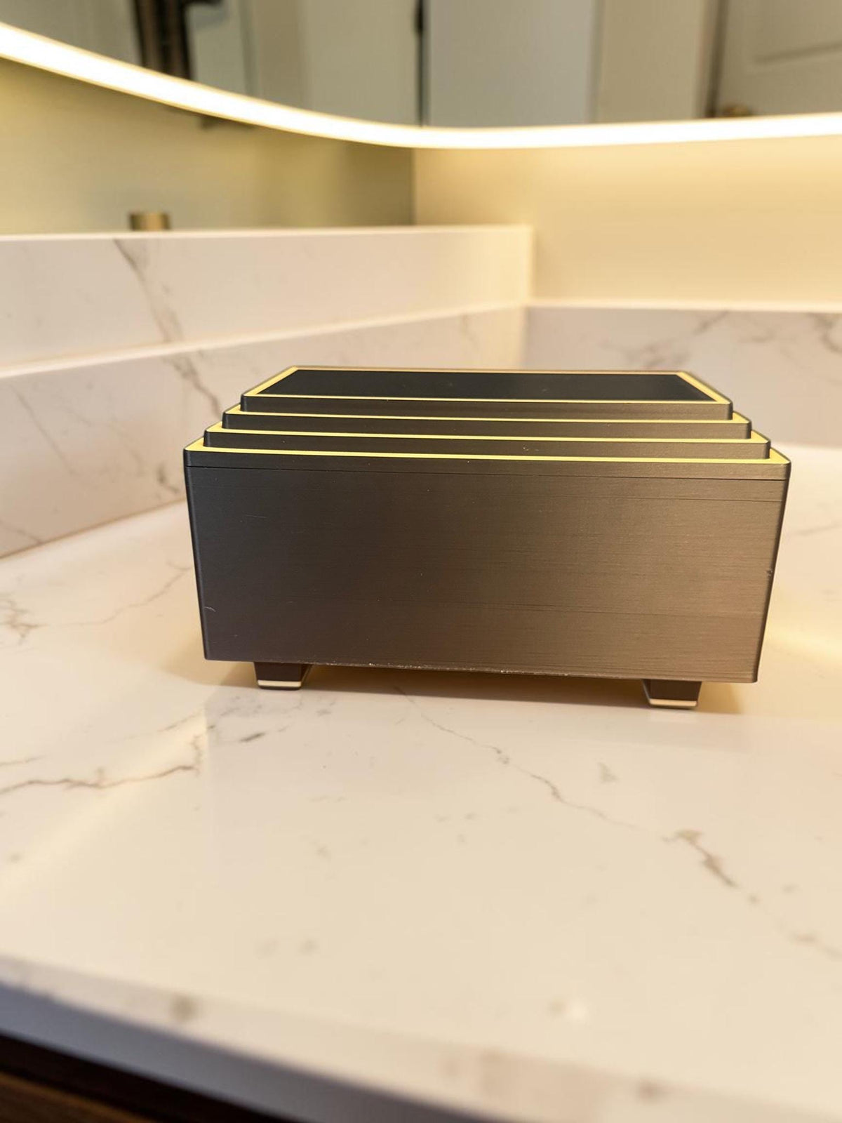 ART DECO Rectangular Stepped Pyramid Box,  Keepsake Jewelry Storage, Stepped Lid Decorative Desk Box Gift