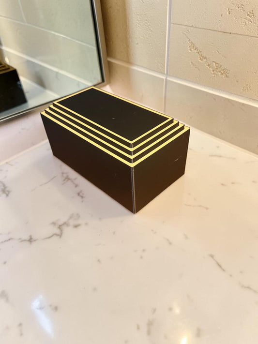 ART DECO Rectangular Stepped Pyramid Box,  Keepsake Jewelry Storage, Stepped Lid Decorative Desk Box Gift