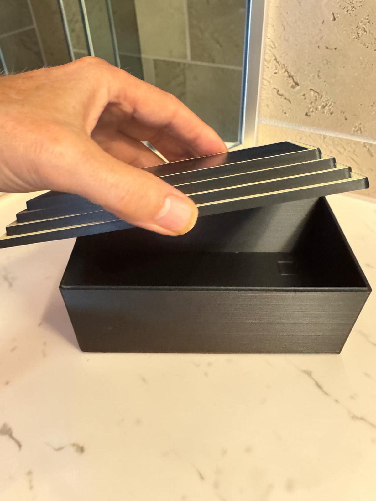 ART DECO Rectangular Stepped Pyramid Box,  Keepsake Jewelry Storage, Stepped Lid Decorative Desk Box Gift