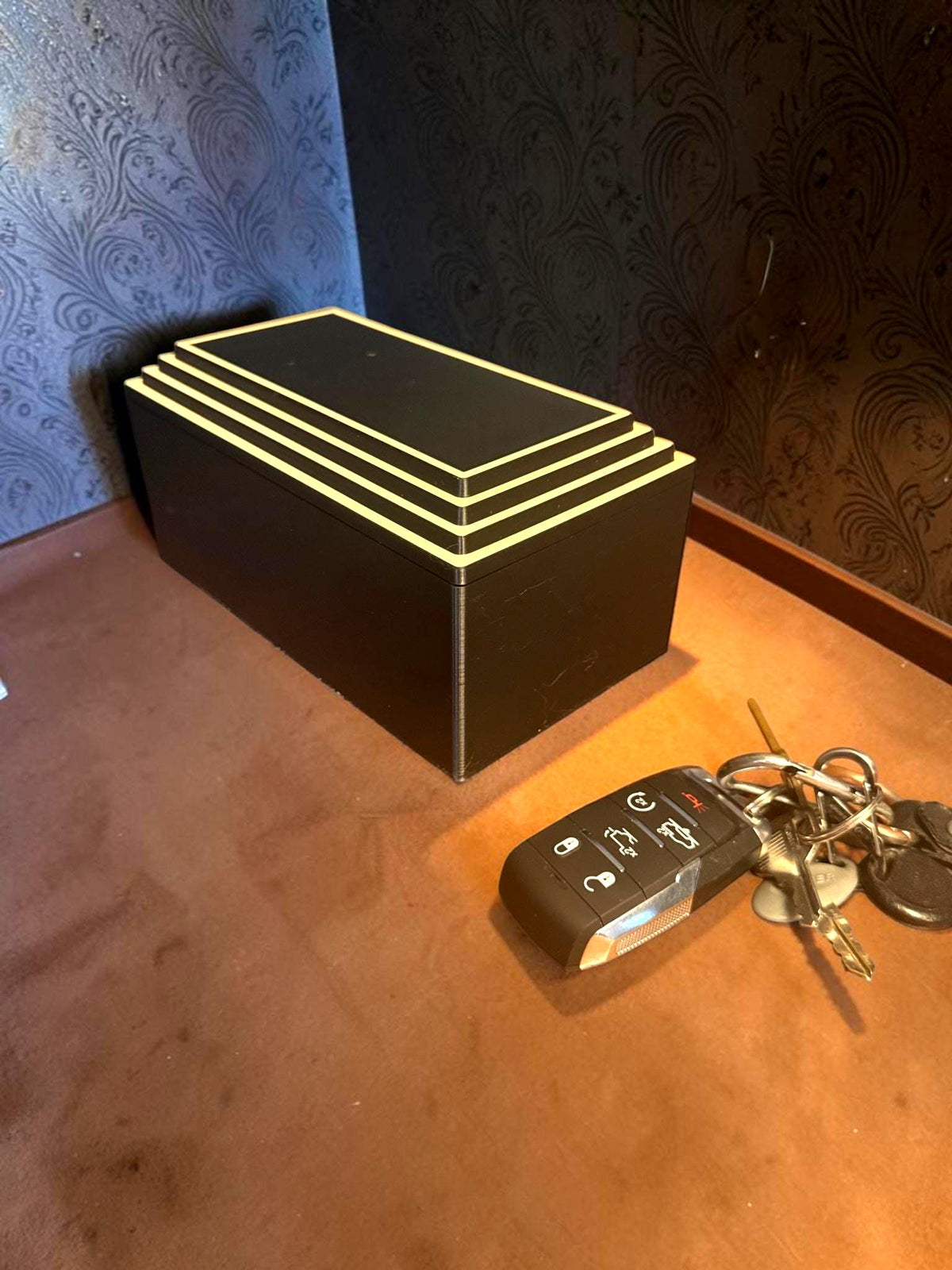 ART DECO Rectangular Stepped Pyramid Box,  Keepsake Jewelry Storage, Stepped Lid Decorative Desk Box Gift