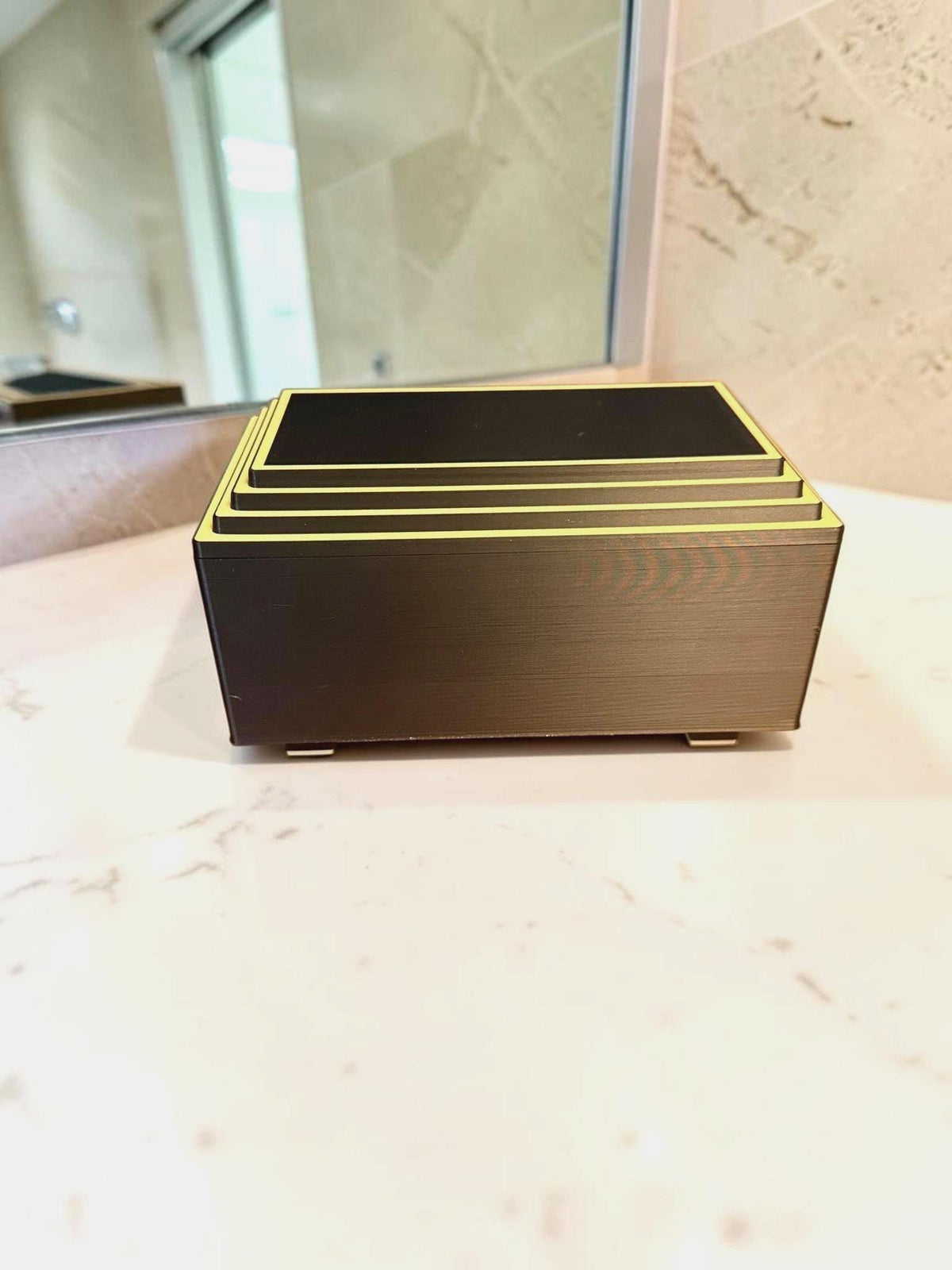 ART DECO Rectangular Stepped Pyramid Box,  Keepsake Jewelry Storage, Stepped Lid Decorative Desk Box Gift