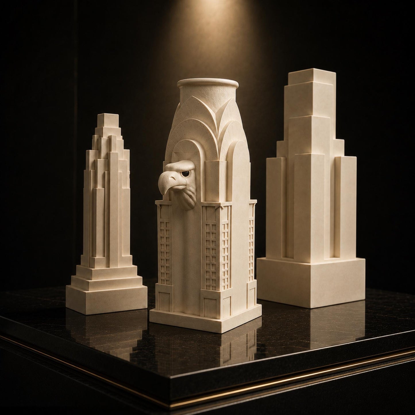 American Skyscraper Decor Set | Art Deco Architectural Sculpture Trio | Cream Tower Gift