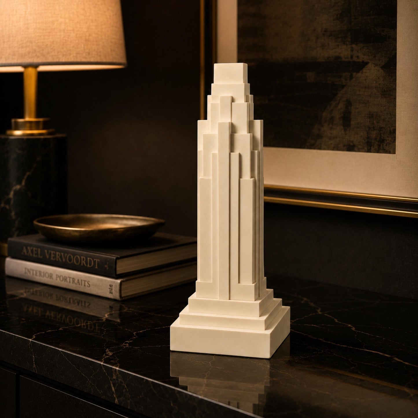 American Skyscraper Decor Set | Art Deco Architectural Sculpture Trio | Cream Tower Gift
