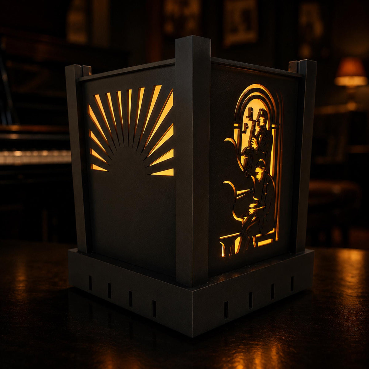 Jazz Musicians Lamp Set | Art Deco Jazz Duo Lamp, Spiral Coaster Set & Labyrinth Tray | Speakeasy Gift