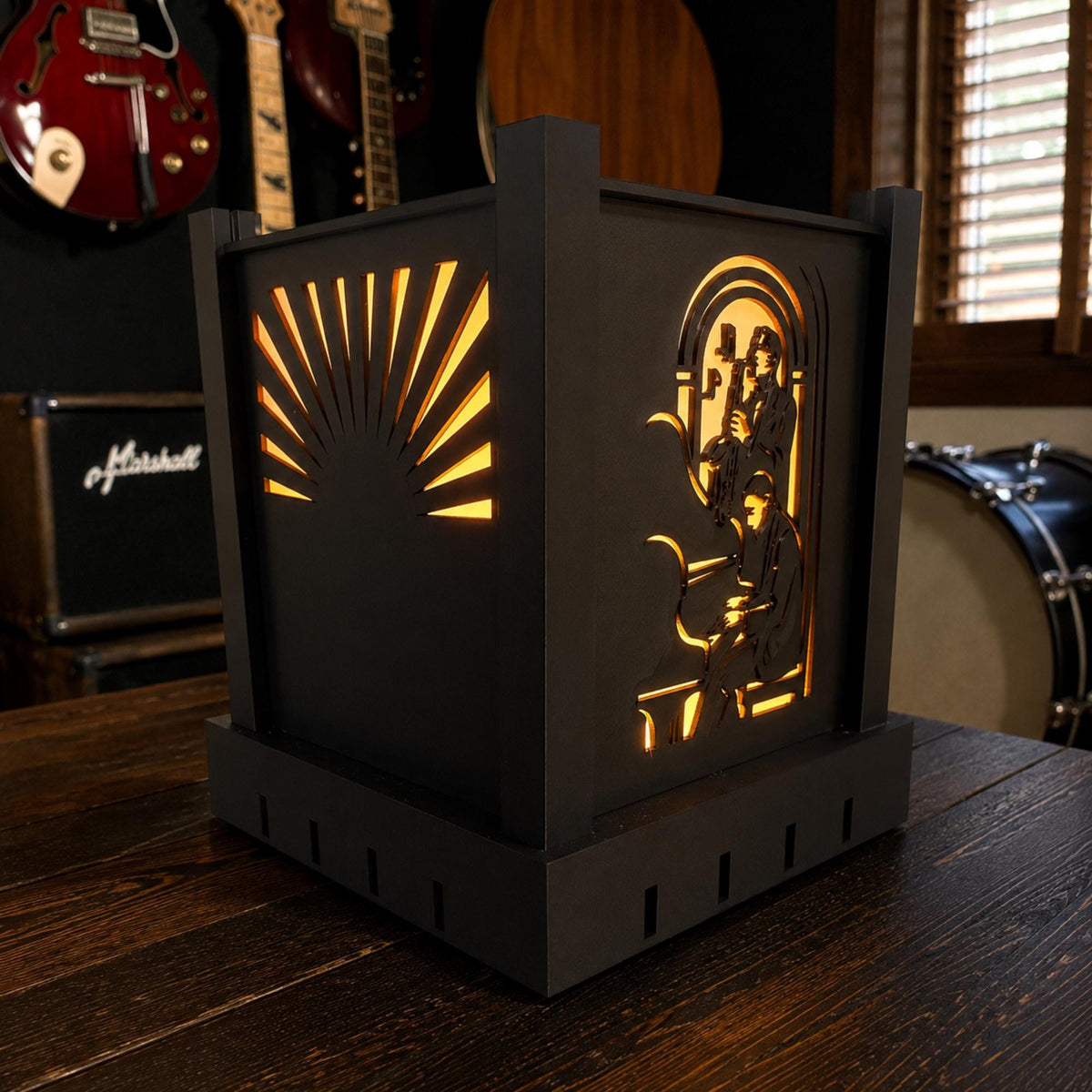 Jazz Musicians Lamp Set | Art Deco Jazz Duo Lamp, Spiral Coaster Set & Labyrinth Tray | Speakeasy Gift