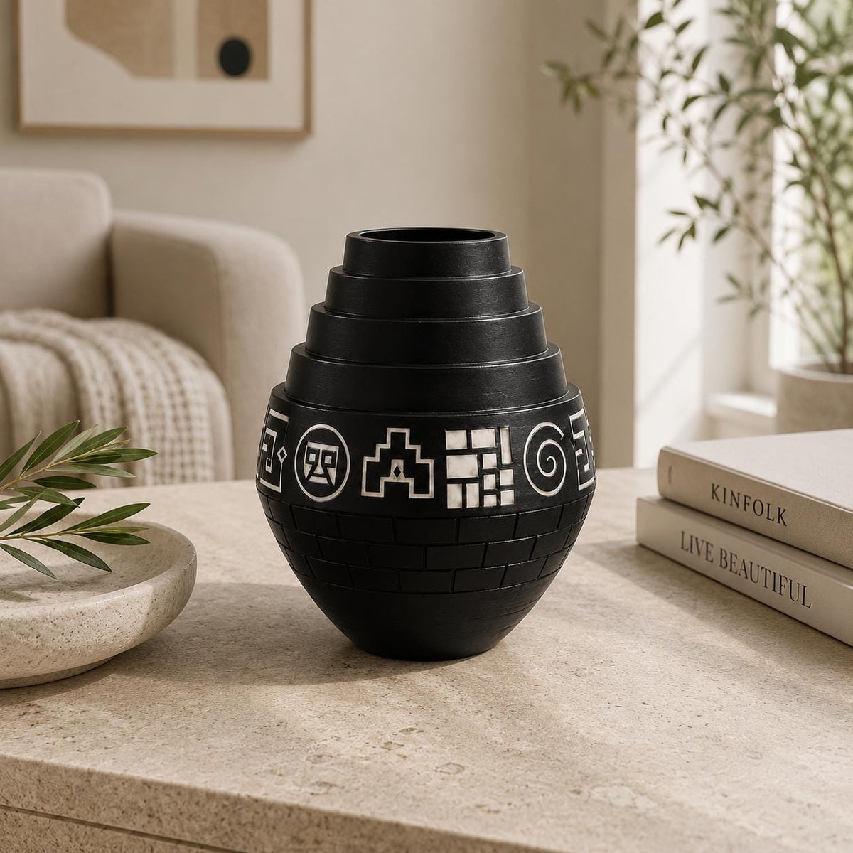 Geometric Home Decor Set | Andean Vase, Tray & Coasters | Coffee Table Decor | Housewarming Gift
