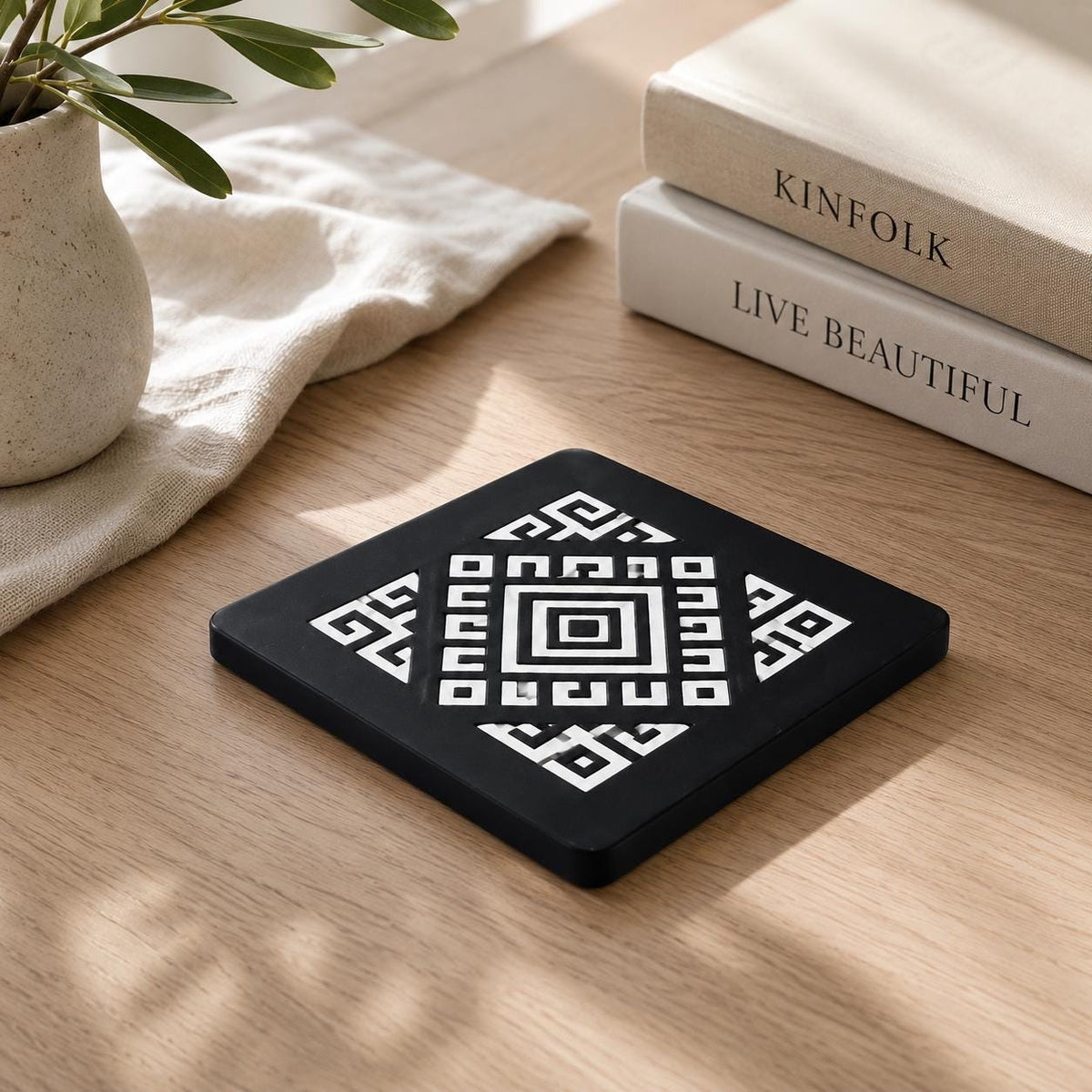 Geometric Home Decor Set | Andean Vase, Tray & Coasters | Coffee Table Decor | Housewarming Gift