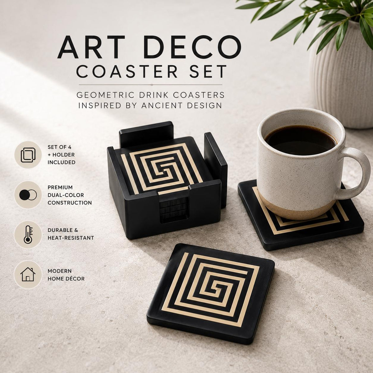 Art Deco Coaster Set | Geometric Drink Coasters | Coffee Table Decor | Mayan Inspired Gift