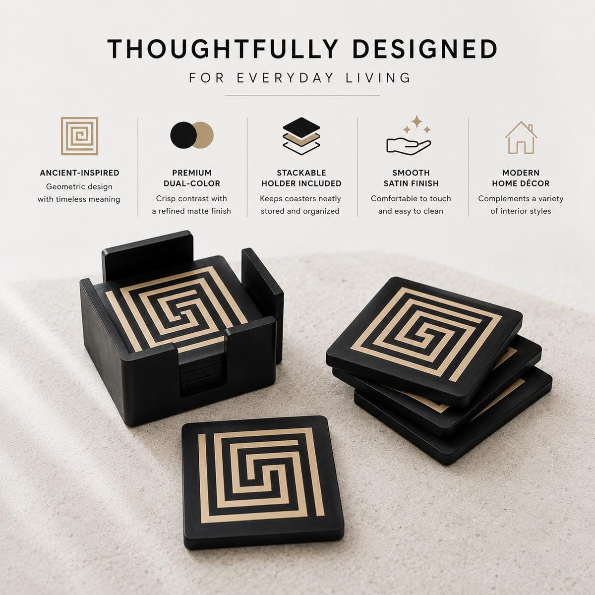 Art Deco Coaster Set | Geometric Drink Coasters | Coffee Table Decor | Mayan Inspired Gift