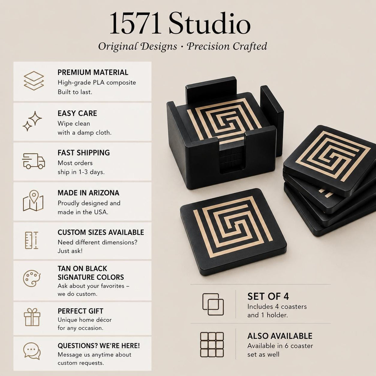 Art Deco Coaster Set | Geometric Drink Coasters | Coffee Table Decor | Mayan Inspired Gift