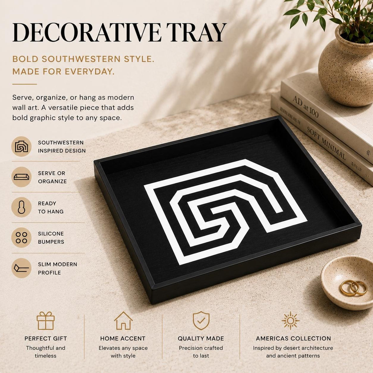 Southwestern Decorative Tray | Coffee Table Tray | Art Deco Catchall | Housewarming Gift