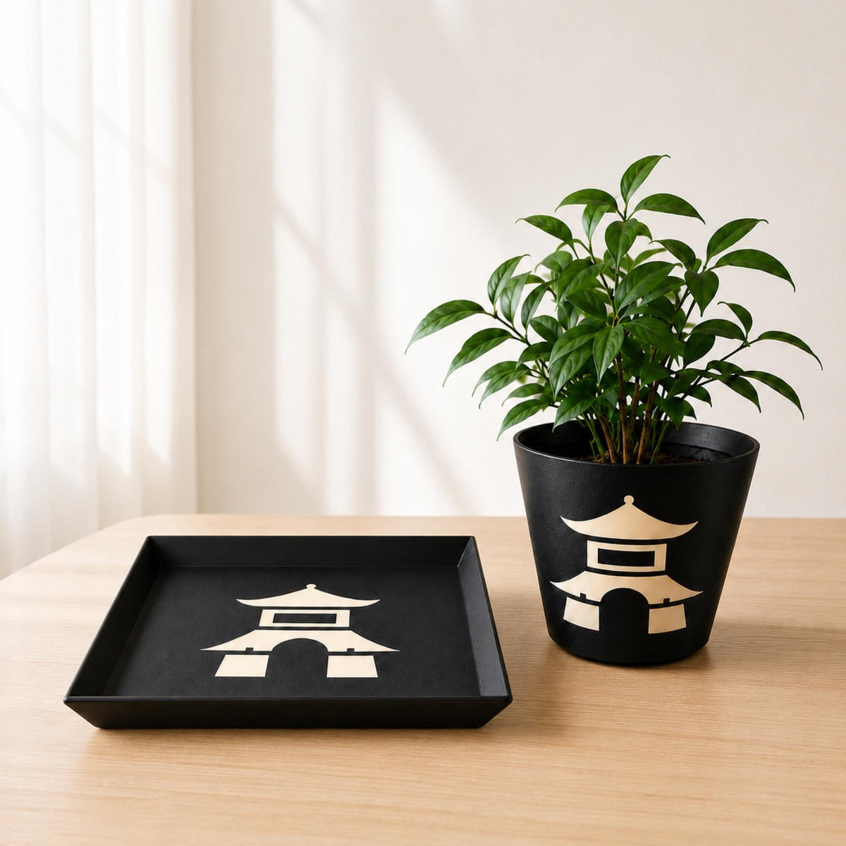 Japanese Pagoda Decor Set | Zen Tray and Cachepot Planter | Japandi Housewarming Gift