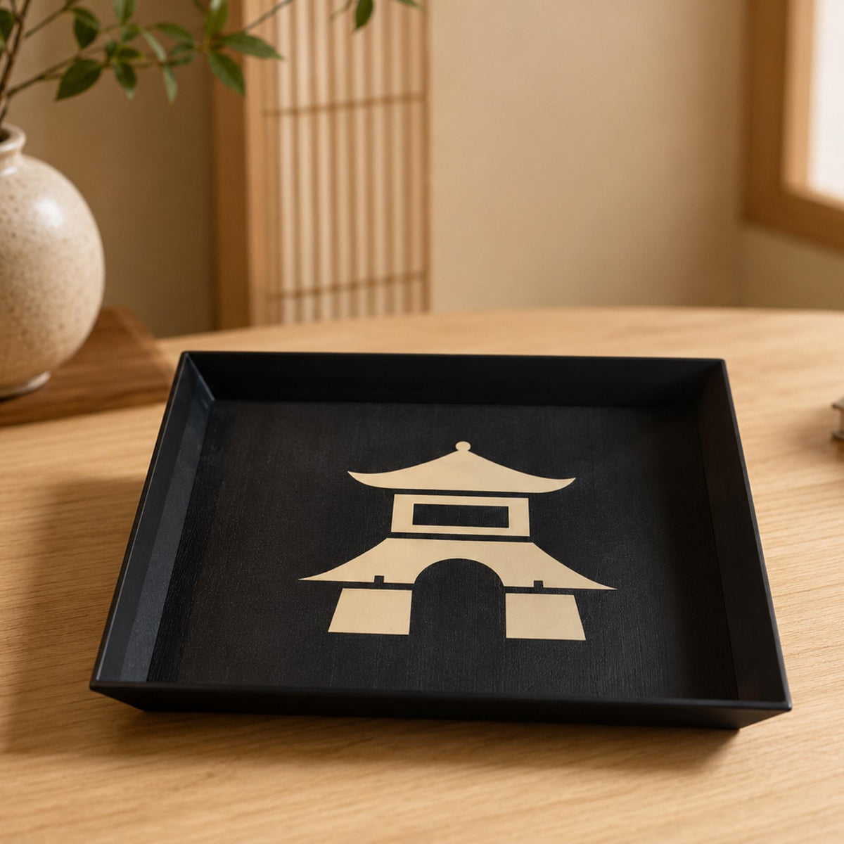 Japanese Pagoda Decor Set | Zen Tray and Cachepot Planter | Japandi Housewarming Gift