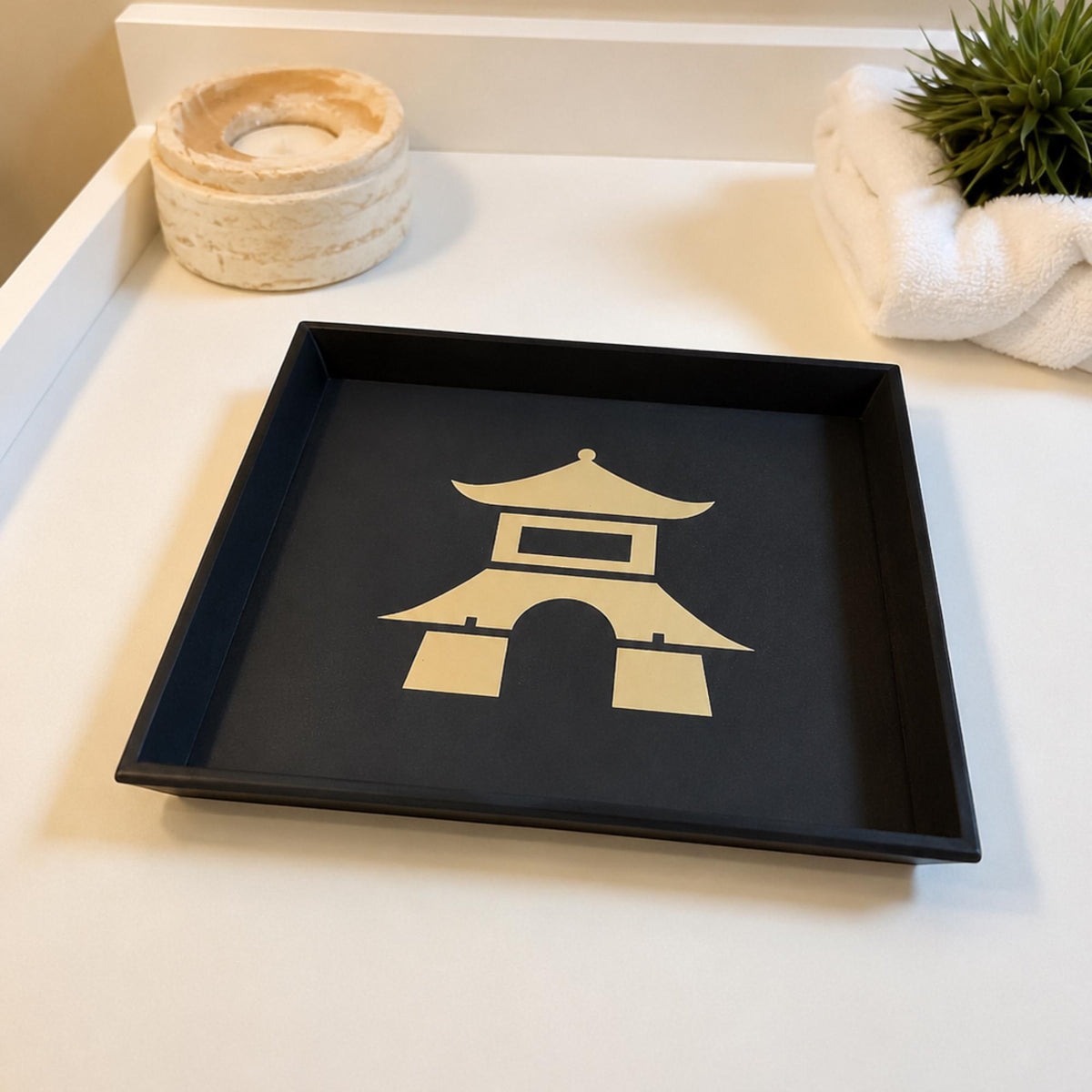 Japanese Pagoda Decor Set | Zen Tray and Cachepot Planter | Japandi Housewarming Gift