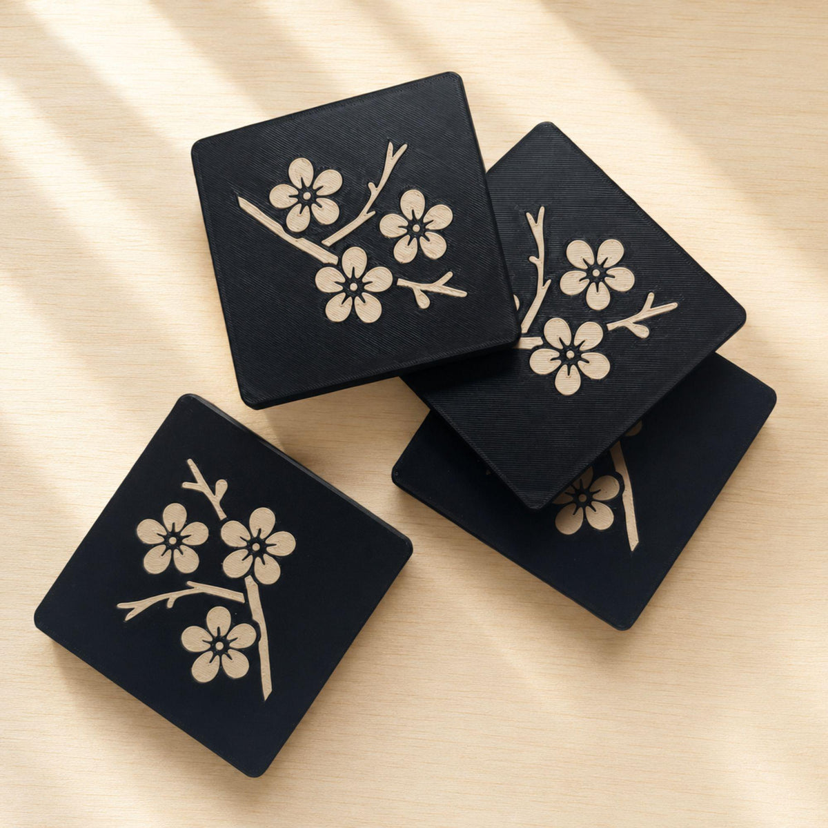 Sakura Path Duo | Cherry Blossom Tray & Coaster Set | Japanese Zen Coffee Table Decor Gift
